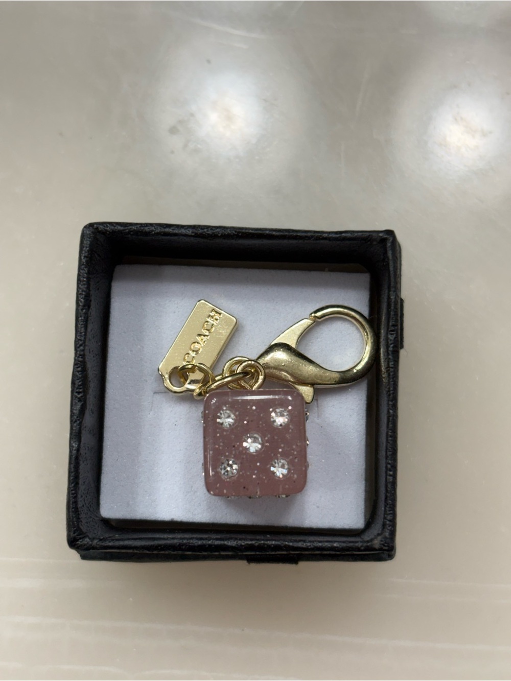 Coach Gold-Tone Sparkly Pink Crystal Dice Charm